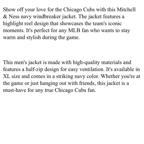 Chicago Cubs Mens Mitchell And Ness Navy Highlight Reel Windbreaker Half Zip XL - Picture 6 of 6